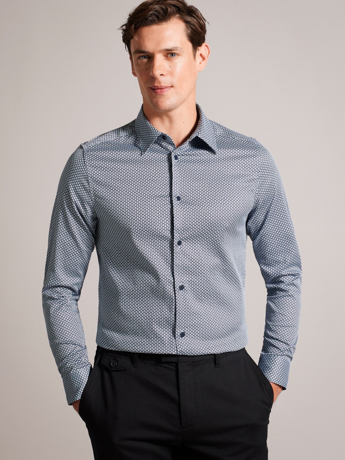 

Рубашка с длинным рукавом Faenza с геометрическим рисунком Ted Baker, синий