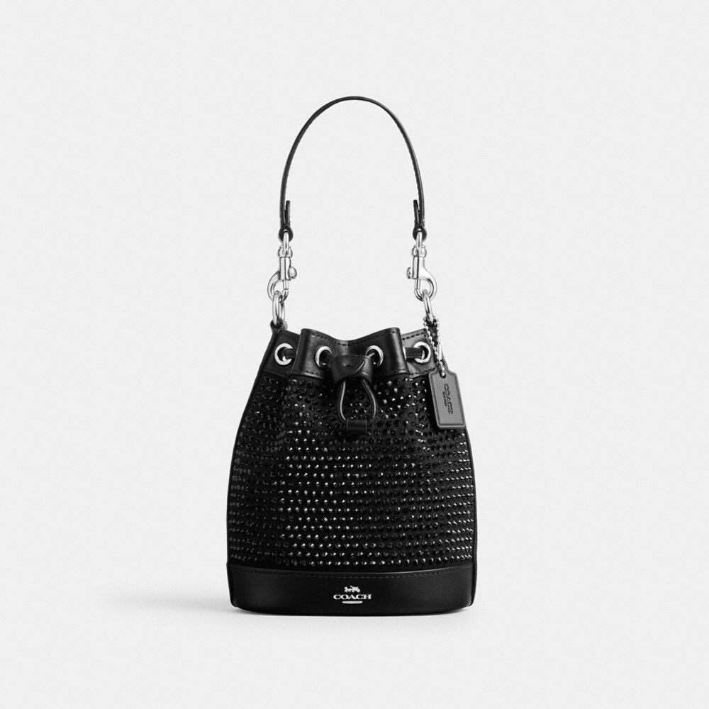 

Мини-сумка-ведро с кристаллами COACH, серебряный/черный