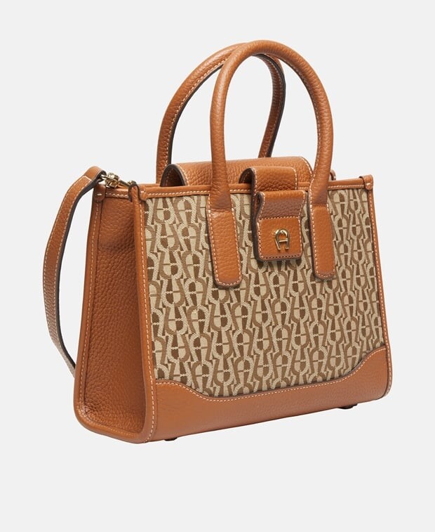 

Кожаная большая сумка-тоут Aigner, коньяк