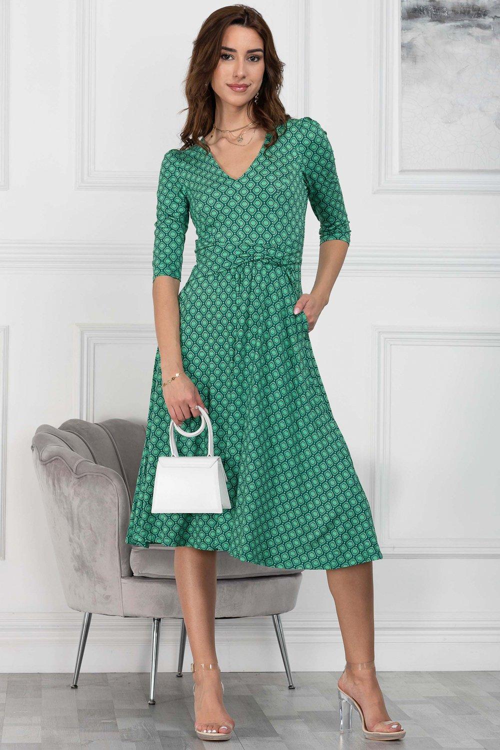Расклешенное платье Glynice с V-образным вырезом Jolie Moi, зеленый