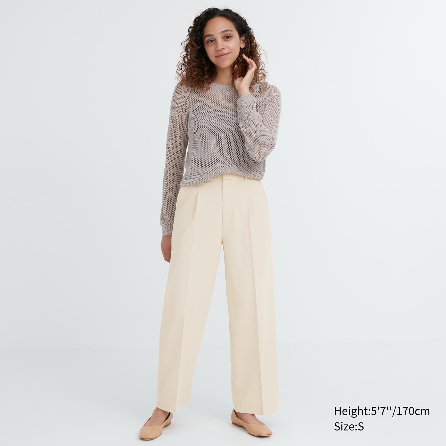 

Брюки UNIQLO широкие, слоновая кость, Бежевый