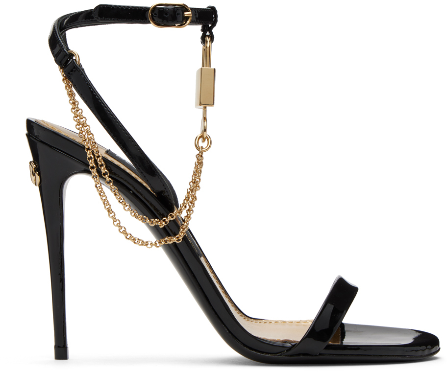 Черно-золотые босоножки на каблуке с замком Dolce & Gabbana