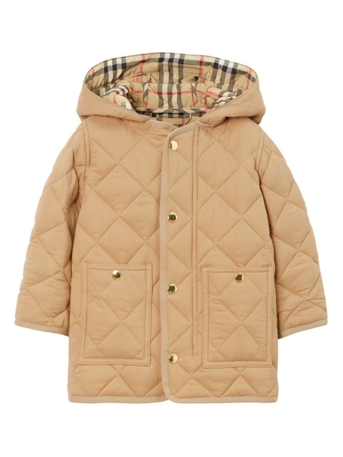 Стеганый пуховик с капюшоном Burberry Kids, бежевый