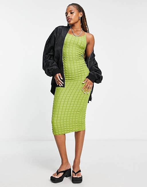 

Оливково-зеленое платье миди с объемными бретелями ASOS DESIGN, Зеленый