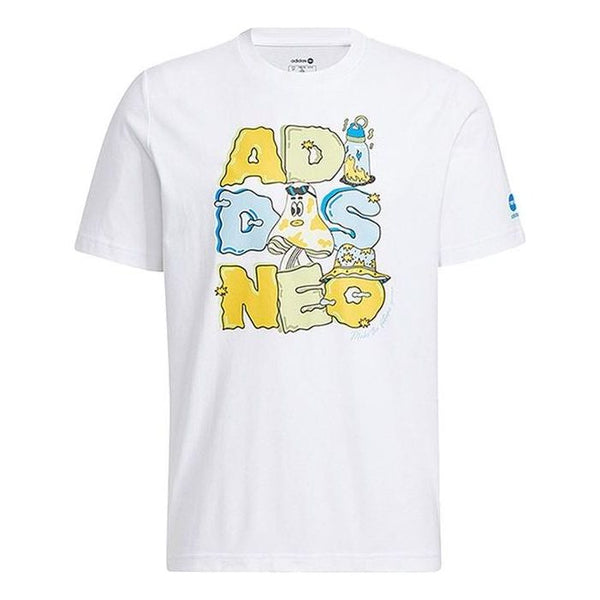 Футболка Men's adidas neo Alphabet Cartoon Printing Round Neck Casual Short Sleeve White T-Shirt, мультиколор
