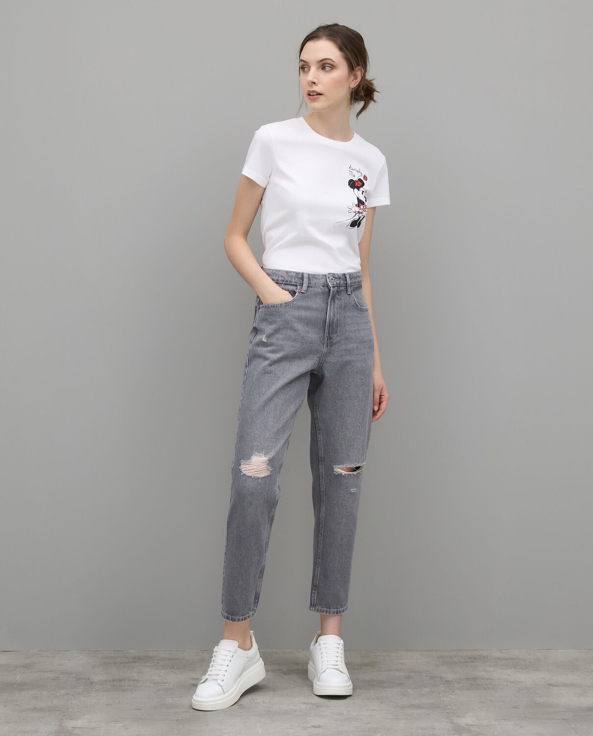 

Джинсы Mom Fit с разрывами из чистого женского хлопка Holistic, темная стирка