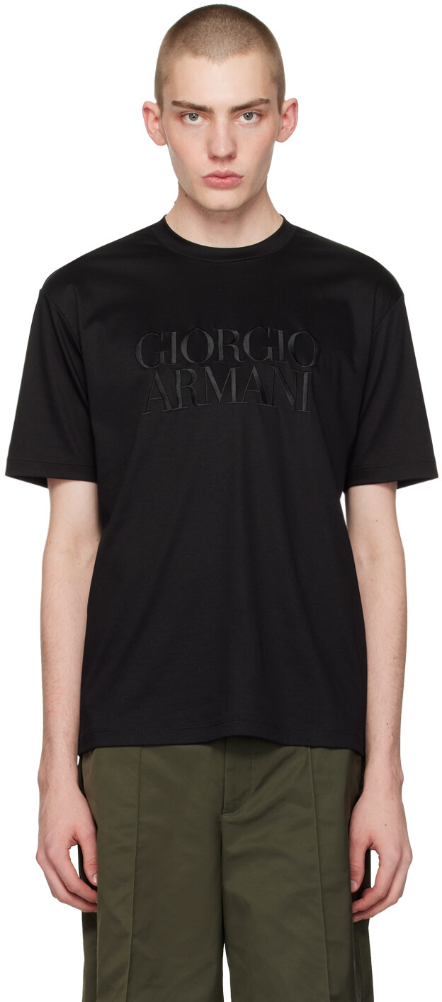 

Черная футболка с вышивкой Giorgio Armani, цвет Nero