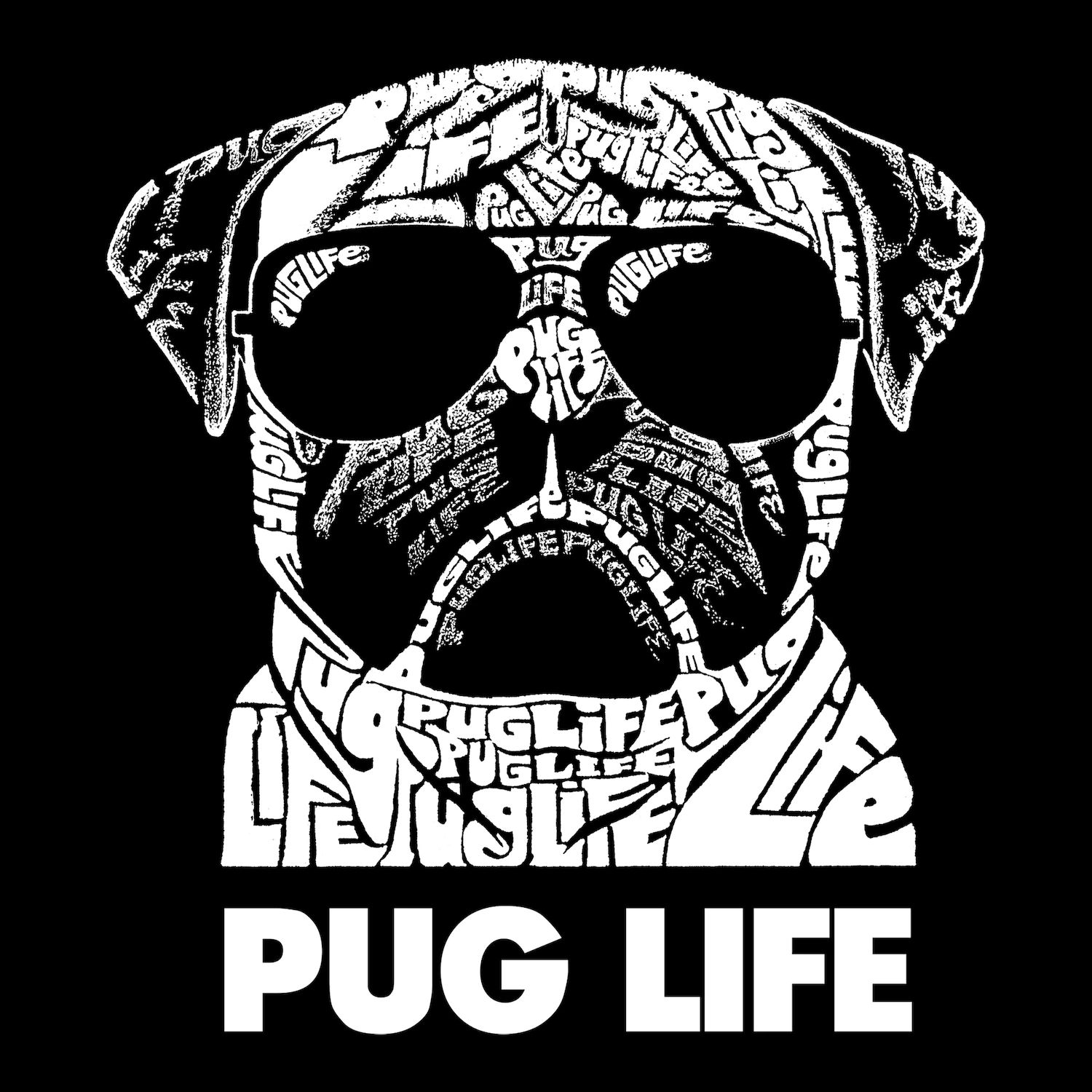 Pug Life — мужская футболка с длинным рукавом Word Art LA Pop Art