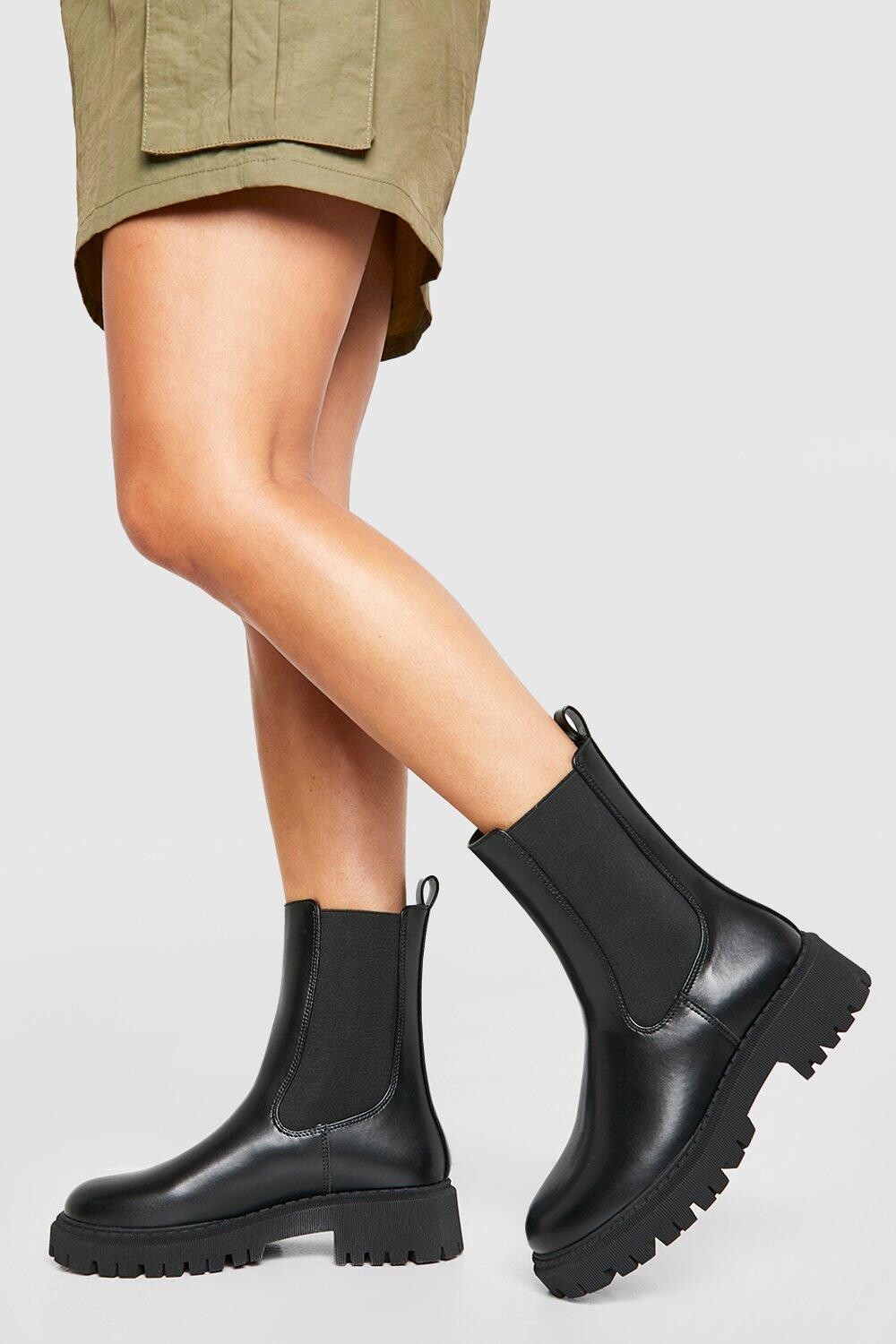 

Мощные ботинки chelsea tab detail Boohoo, черный