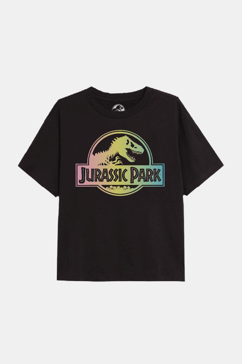 опыты занимательная биология питомец из юрского периода Футболка для девочек с градиентным логотипом Jurassic Park, черный