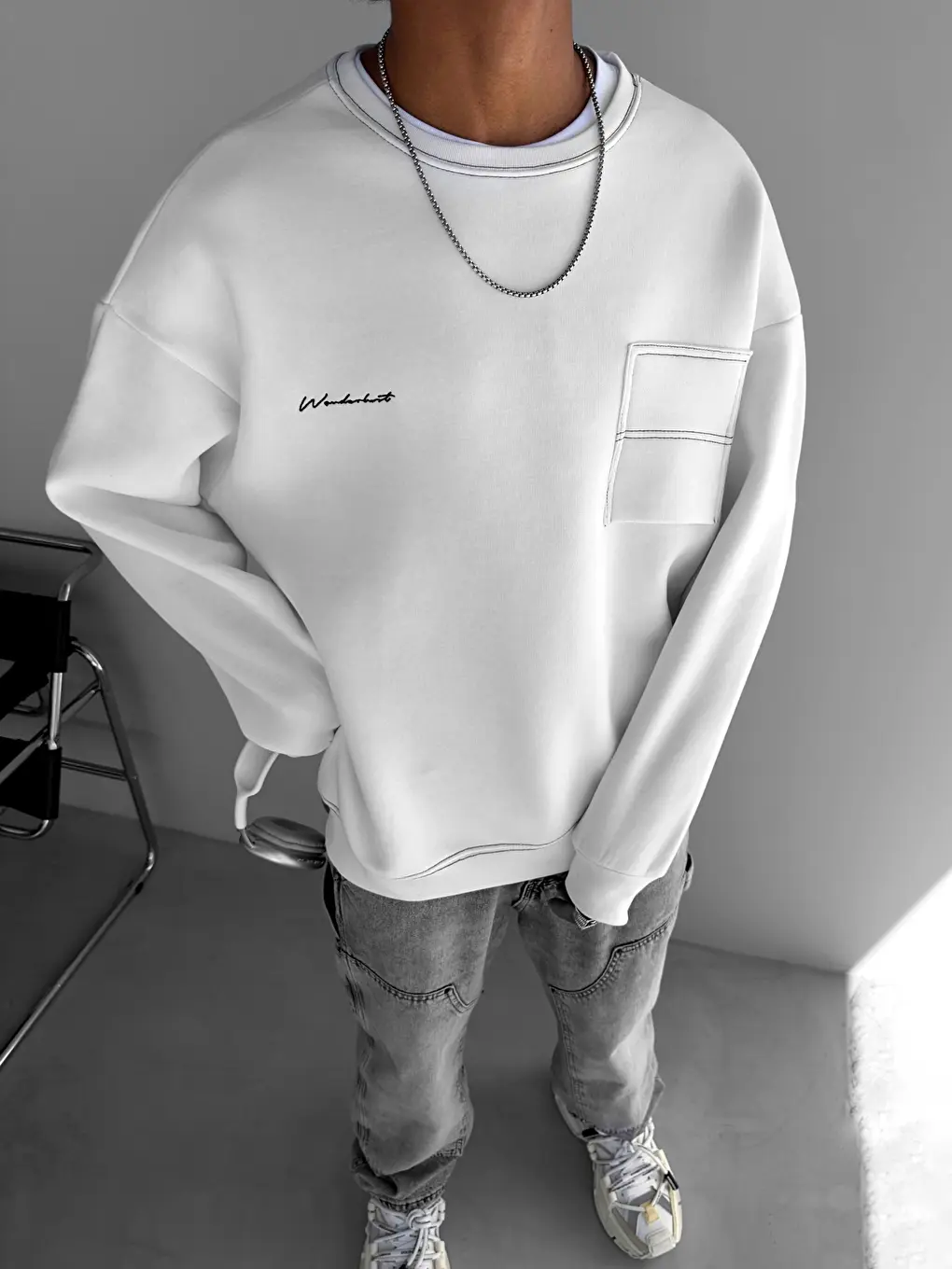 

Толстовка Oversize с карманами и деталями, белая ablukaonline, Белый