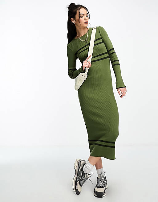 

Трикотажное платье цвета хаки со спортивной полоской ASOS DESIGN