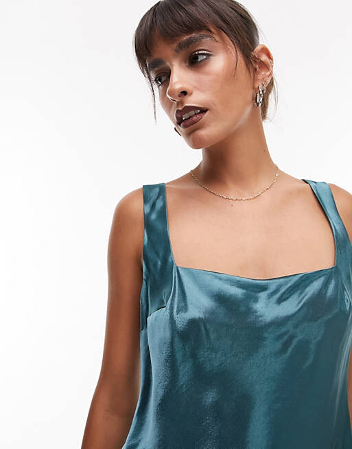 

Темно-синий топ на бретельках с квадратным вырезом Topshop