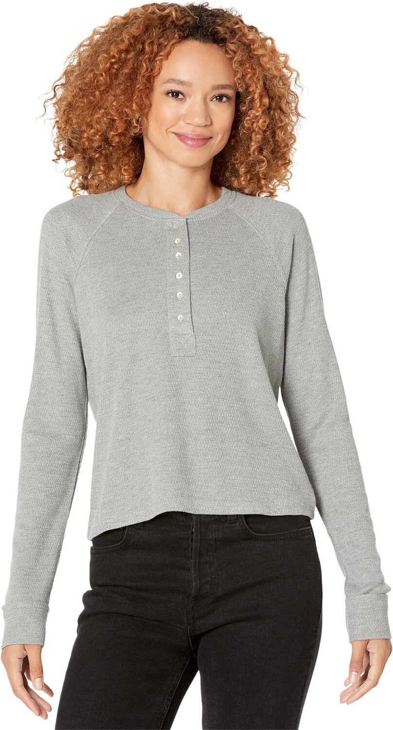 

Топ Three Dots Raw Cut Long Sleeve Henley Top, цвет Urban Chic