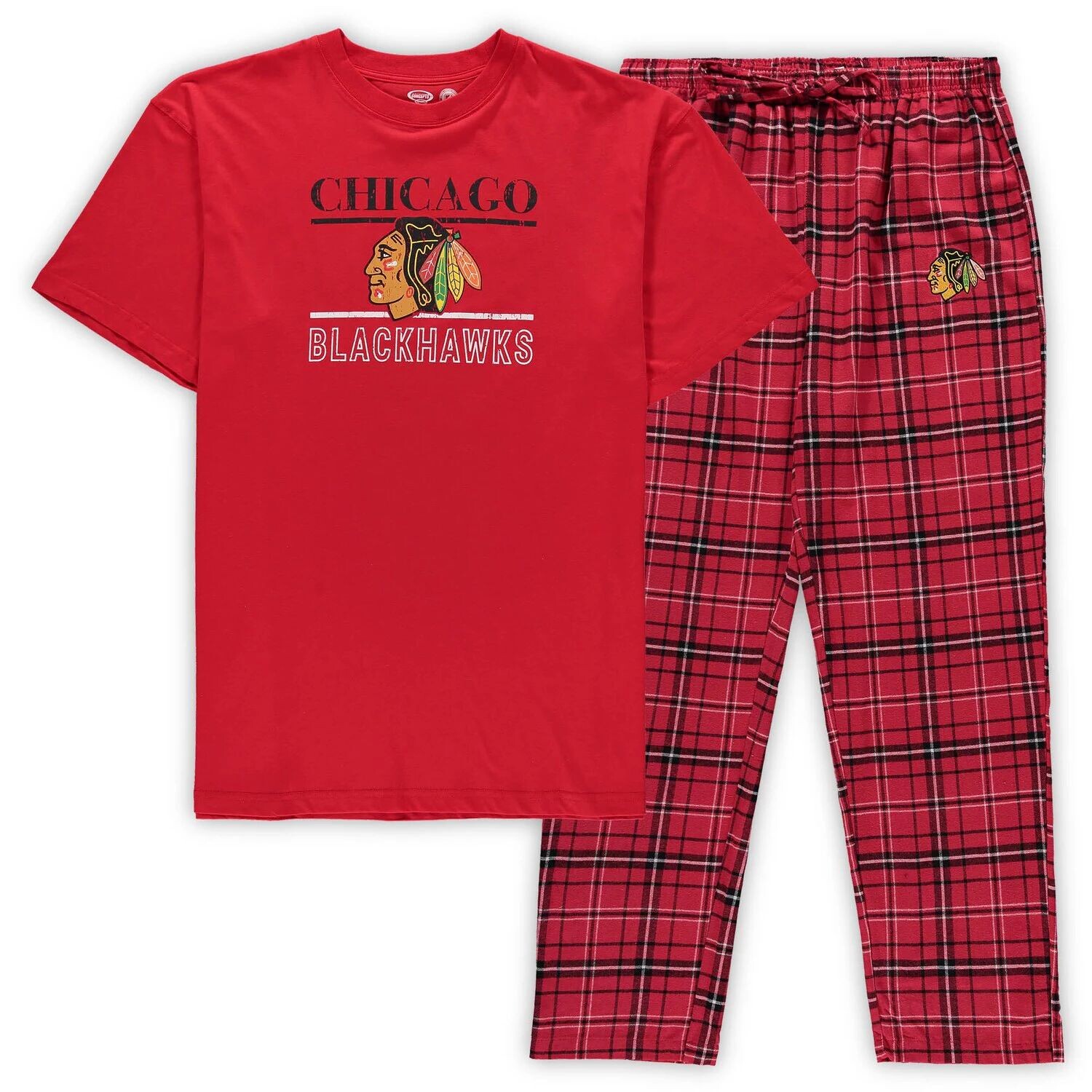 

Мужской комплект для сна с футболкой и брюками Concepts Sport Red Chicago Blackhawks Big & Tall Lodge