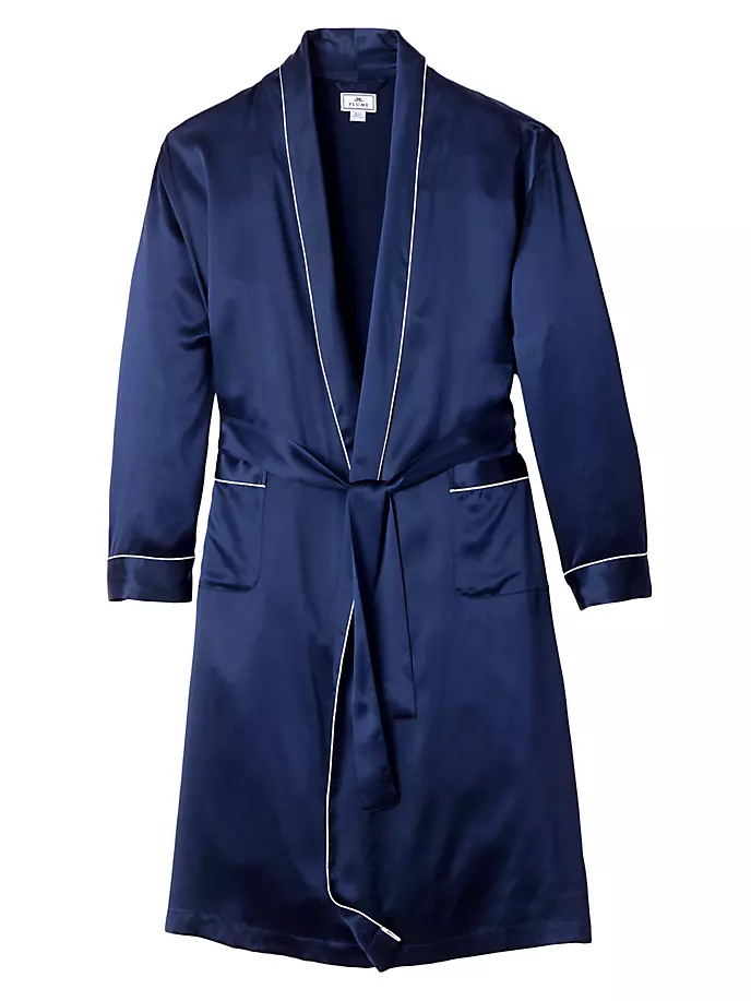 Шелковый халат с завязками на талии Petite Plume, темно-синий