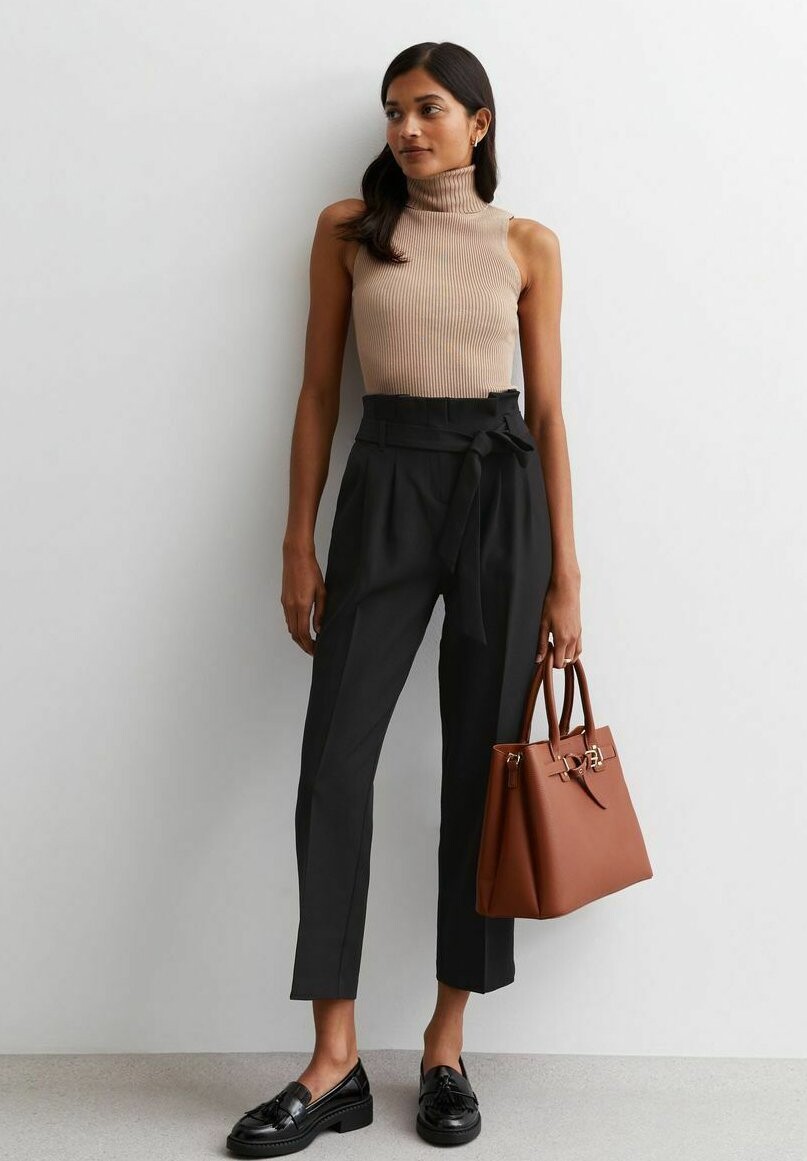 

Брюки High Waist Belted Paperbag New Look, черный