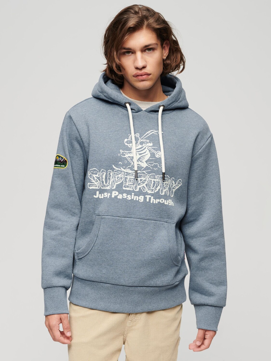 

Толстовка с рисунком Travel Postcard Superdry, блюстоун синий мергель