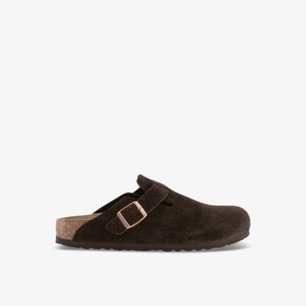 Замшевые сабо boston с тисненым логотипом Birkenstock, цвет mocca suede