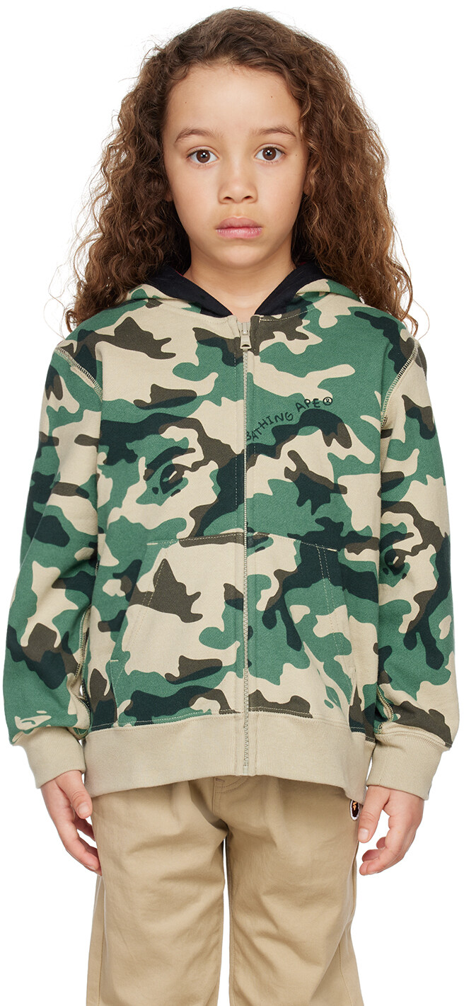 

BAPE Kids Зеленая толстовка с капюшоном Woodland Camo Shark Shark, Зеленый