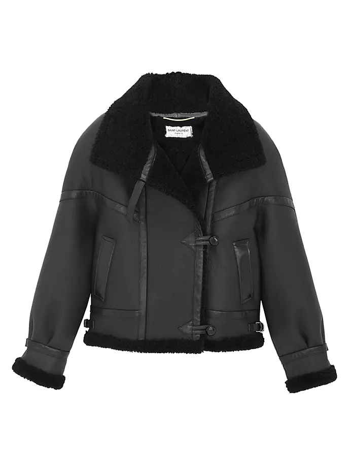 Куртка-авиатор из овчины и короткого меха Saint Laurent, черный