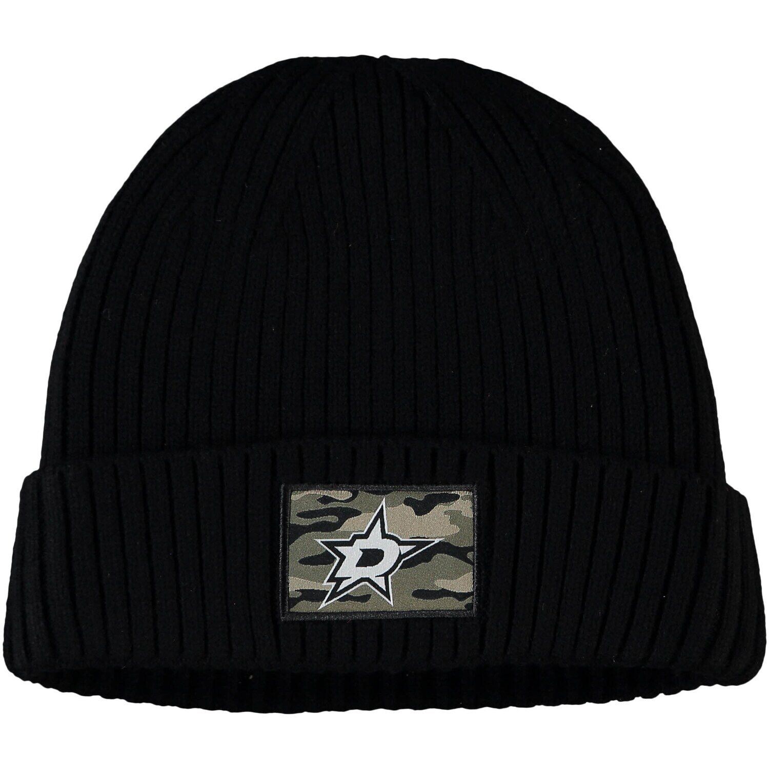 

Мужская черная вязаная шапка adidas Dallas Stars Military Appreciation с манжетами