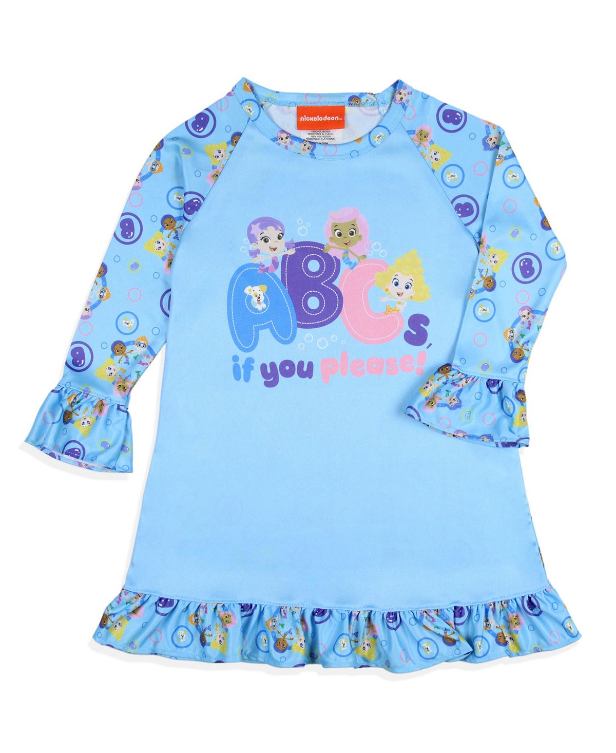 цена Детская пижама для сна Nickelodeon ABC для маленьких девочек, ночная рубашка Bubble Guppies