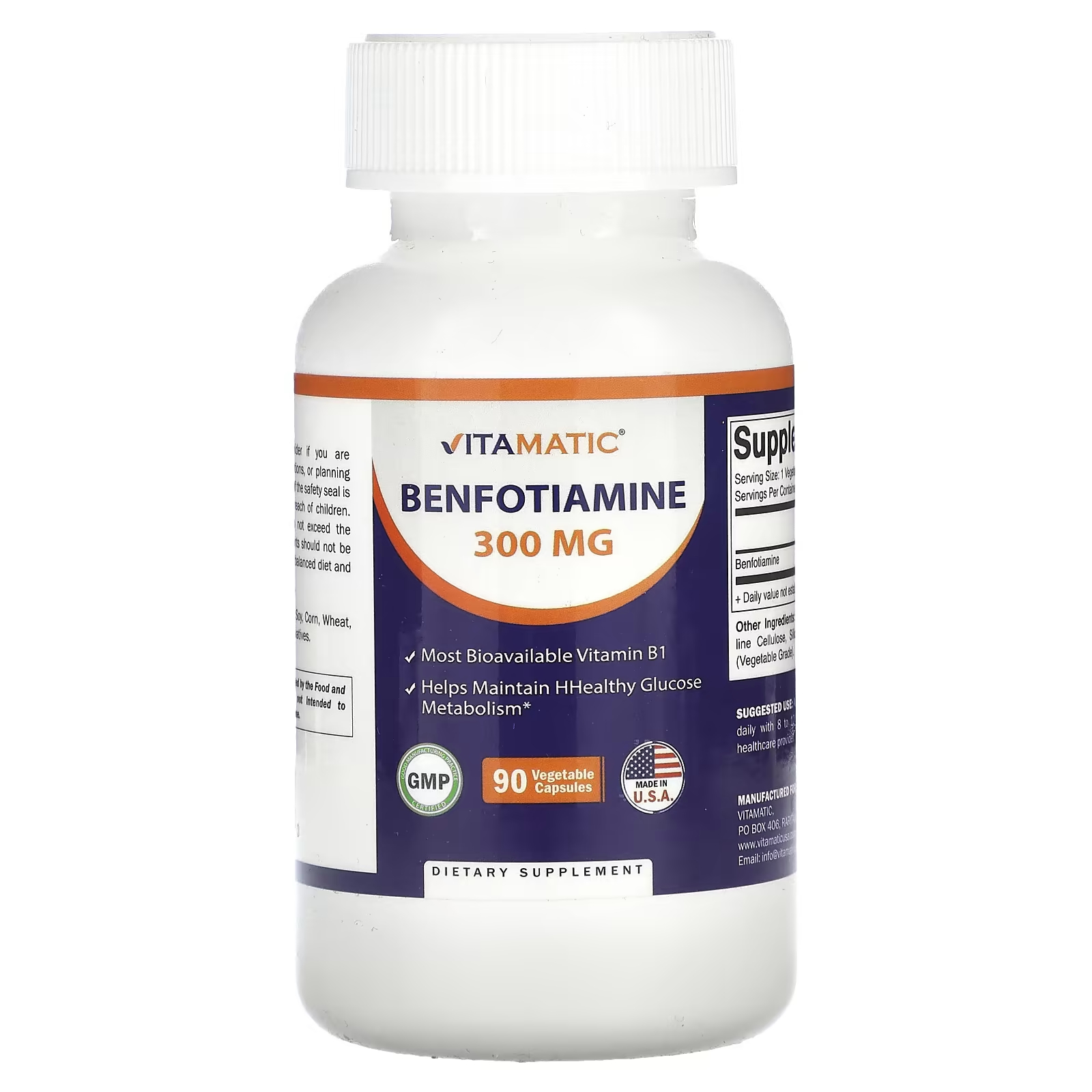 Бенфотиамин 300 мг Vitamatic, 90 растительных капсул kal бенфотиамин 150 мг 60 растительных капсул
