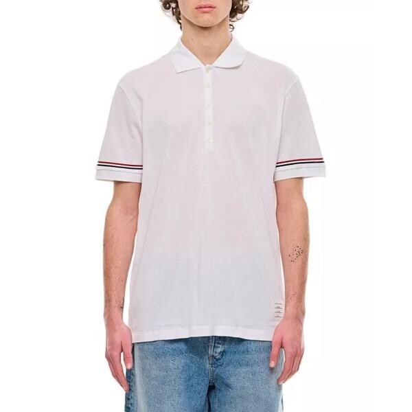 

Футболка ribbed cuff polo shirt Thom Browne, белый