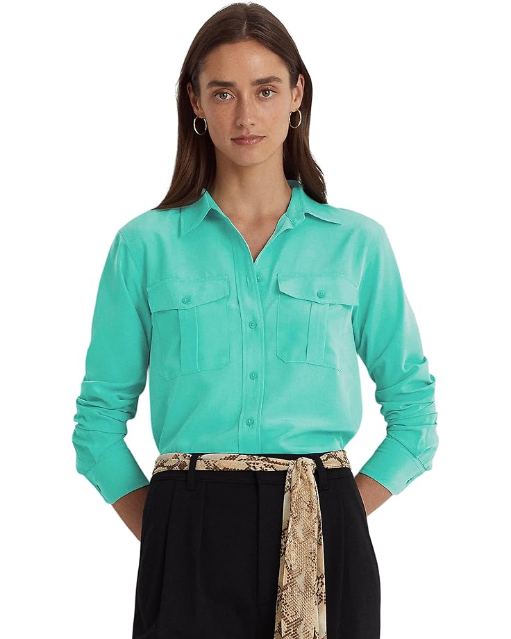 Рубашка LAUREN Ralph Lauren Crepe, цвет Natural Turquoise рубашка lauren ralph lauren roll tab sleeve linen shirt цвет natural turquoise