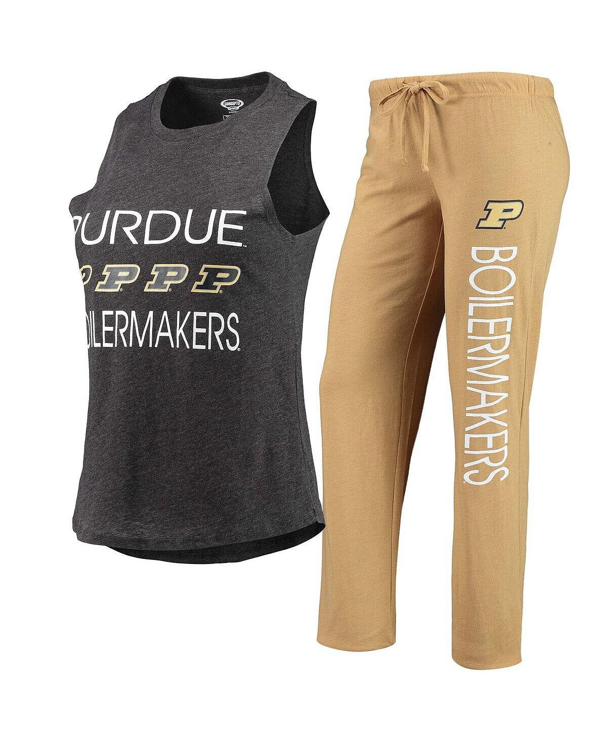 

Женский комплект для сна из майки и брюк Purdue Boilermakers золотого и черного цвета Concepts Sport