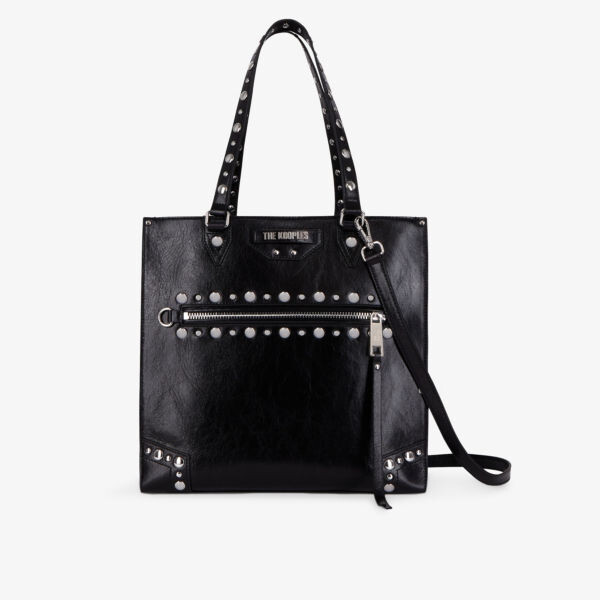 

Кожаная сумка-шоппер Jill с фирменной бляшкой и заклепками The Kooples, черный