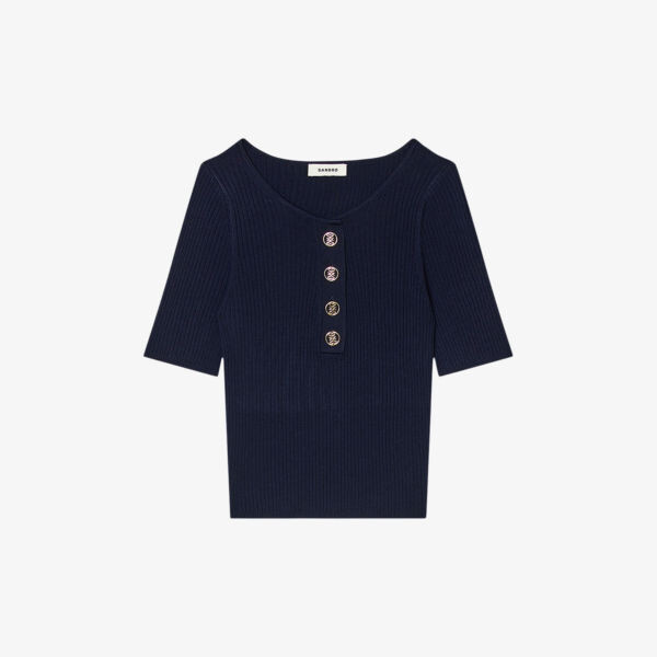 

Топ из рубчатой ткани, украшенный пуговицами Sandro, цвет bleus
