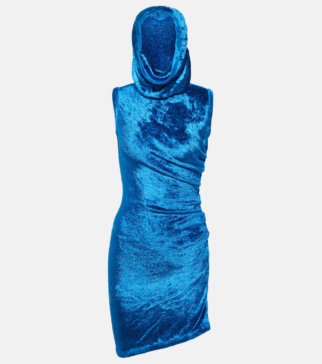 Бархатное мини-платье с капюшоном ALAÏA, синий