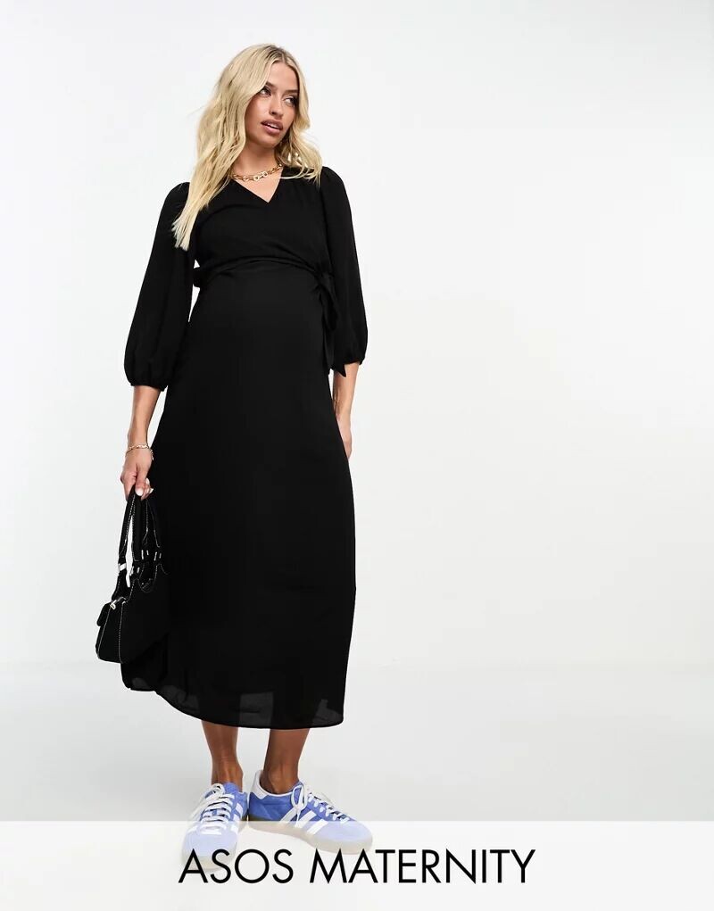 

Черное короткое платье с запахом и запахом для беременных ASOS DESIGN Maternity