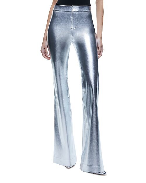 

Широкие брюки из искусственной кожи со средней посадкой Alice and Olivia, цвет Silver