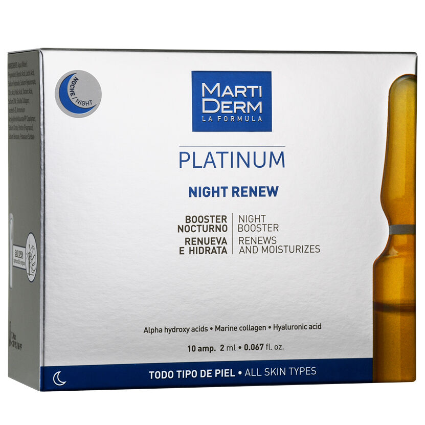 цена Антивозрастной бустер для лица на ночь в ампулах Martiderm Platinum Night Renew, 10х2 мл