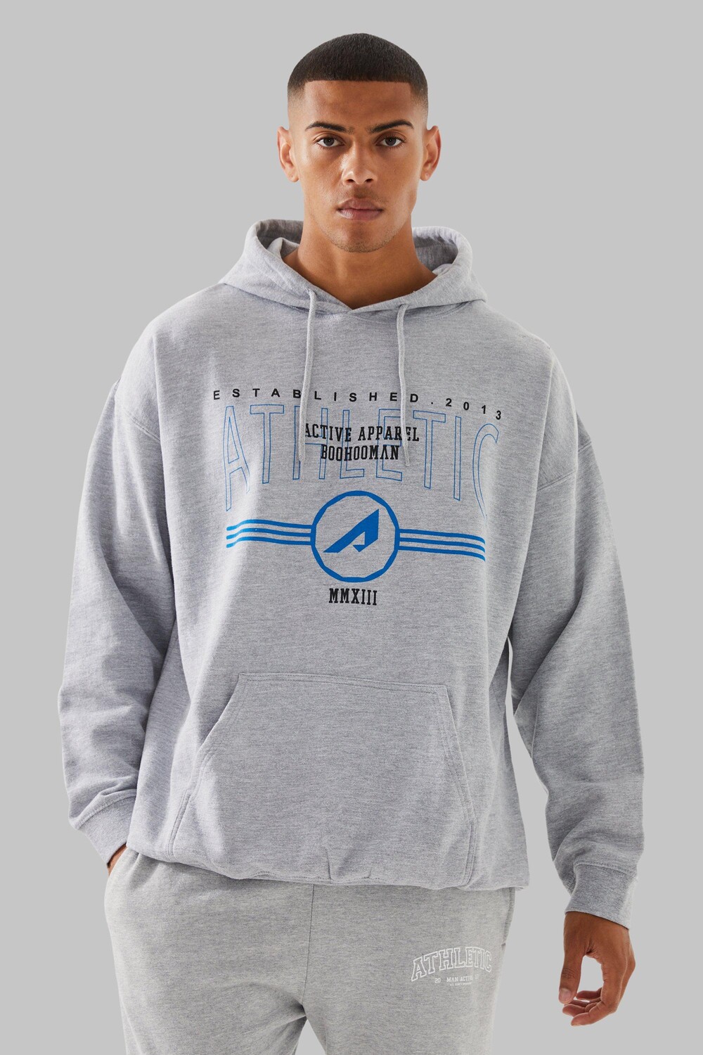 

Спортивная худи оверсайд man active overdyed Boohoo, серый