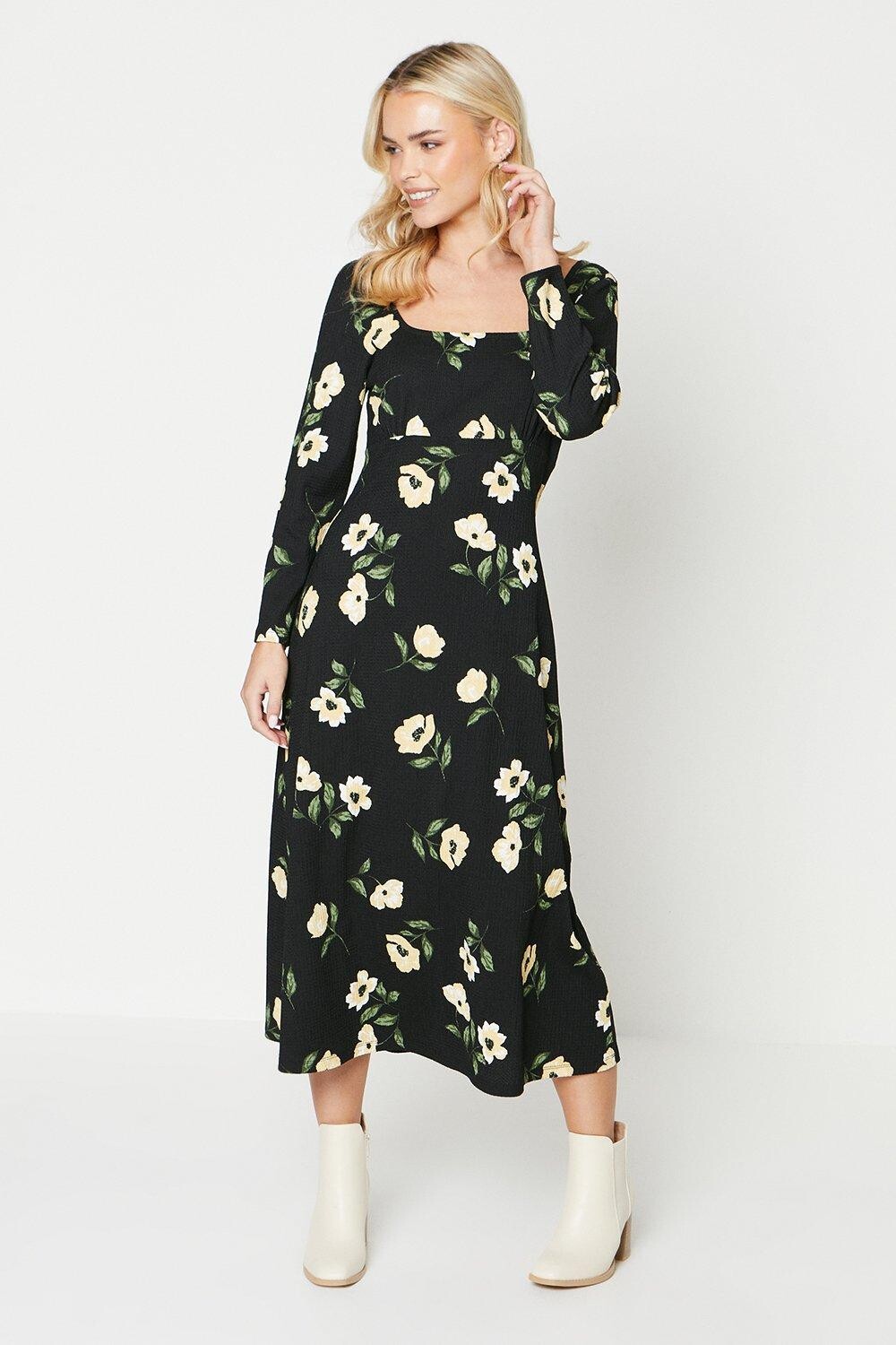 

Платье миди Petite с цветочным принтом и рукавами ¾ Dorothy Perkins, мультиколор