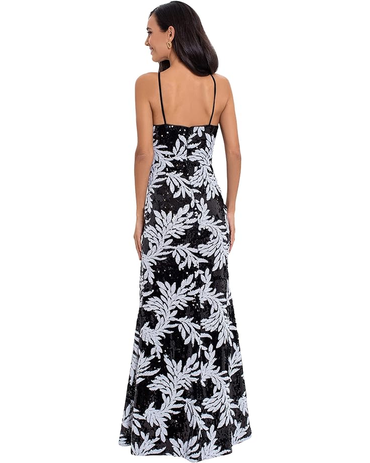 Платье Betsy & Adam Long V-Neck Sequin Dress, черный/белый цена и фото