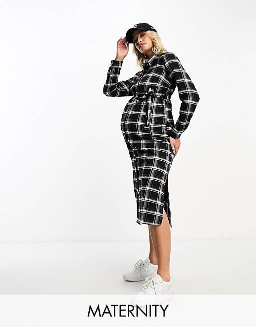 

Платье миди в клетку с поясом Mamalicious Maternity