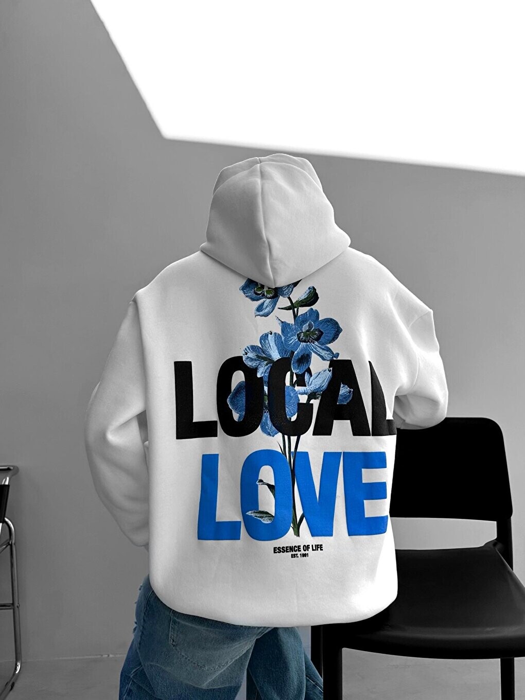 

Толстовка с капюшоном и принтом Oversize Local Love, белая ablukaonline, Белый