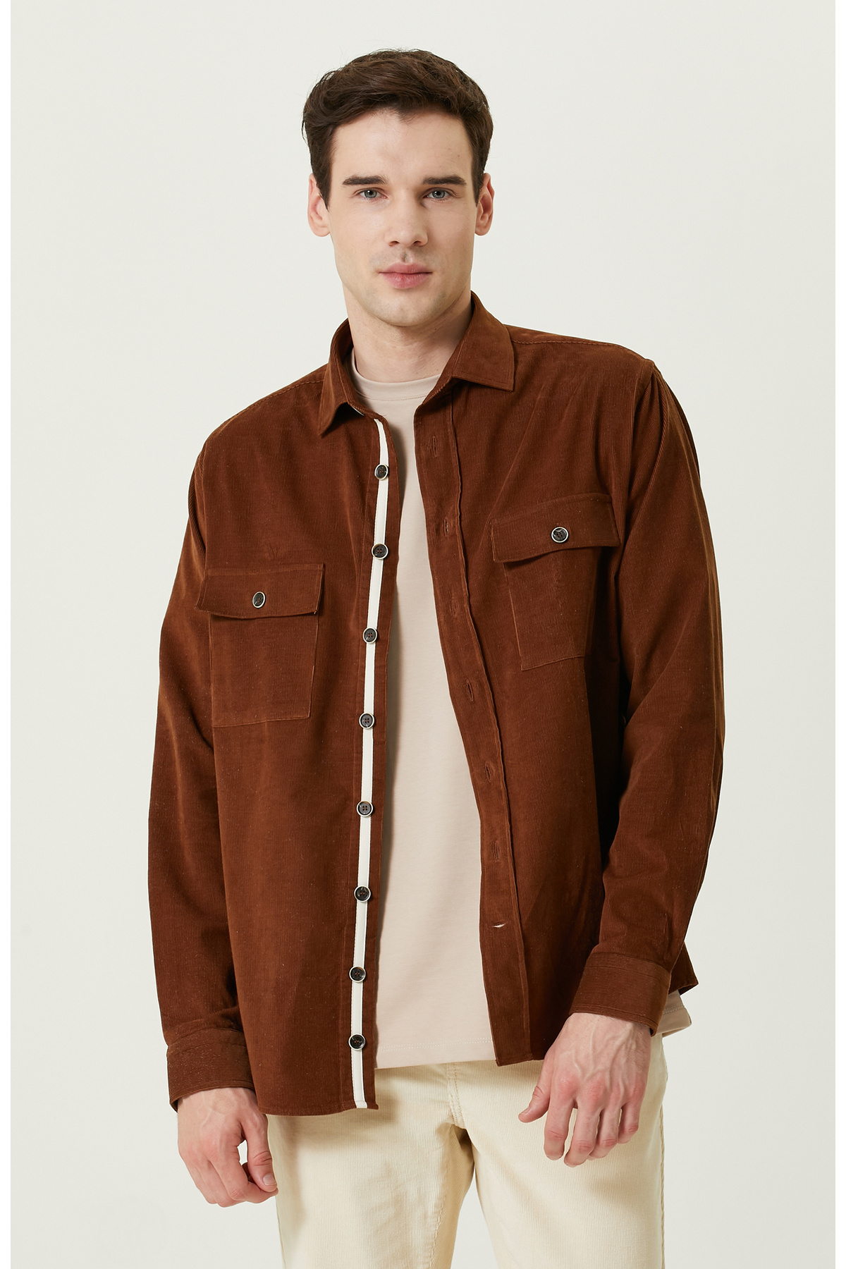 Бархатная рубашка с карманами карамельного цвета Network, коричневый