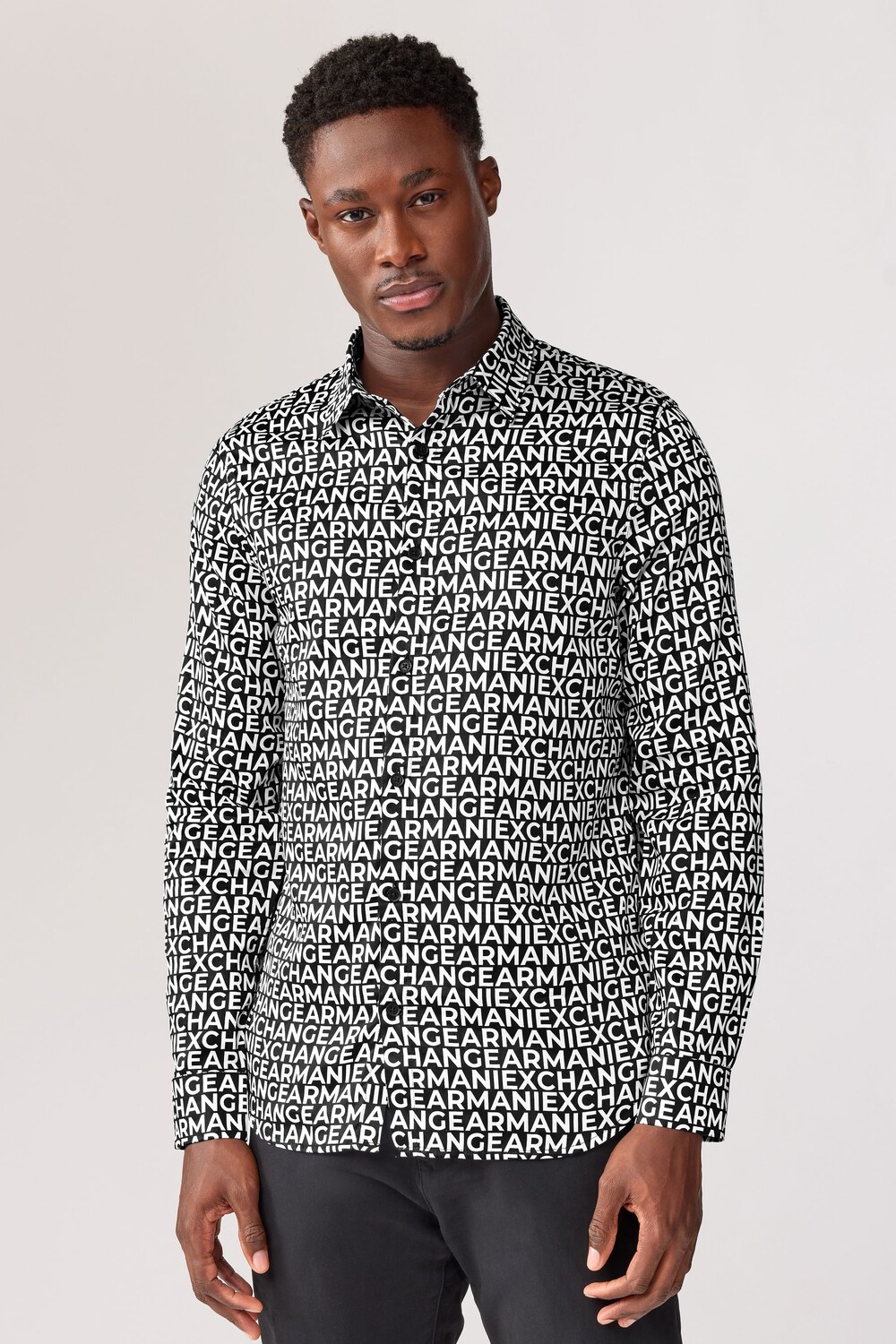 

Хлопковая рубашка с логотипом Armani Exchange, черный