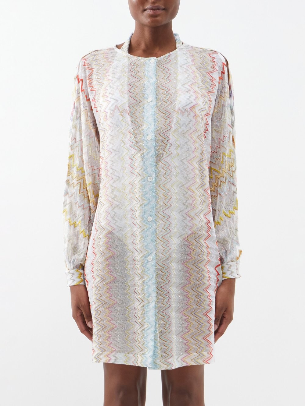 

Шелковая рубашка в шевронную полоску с круглым вырезом Missoni, мультиколор