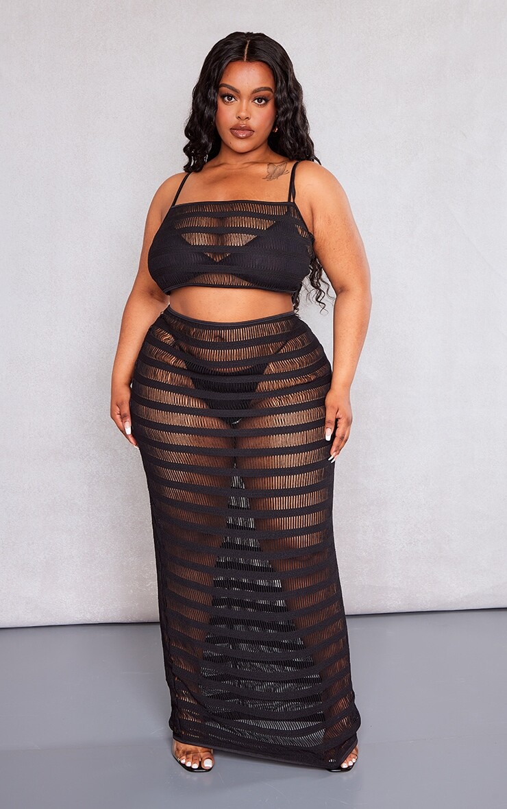 

PrettyLittleThing Черная длинная юбка плюс с лесенкой