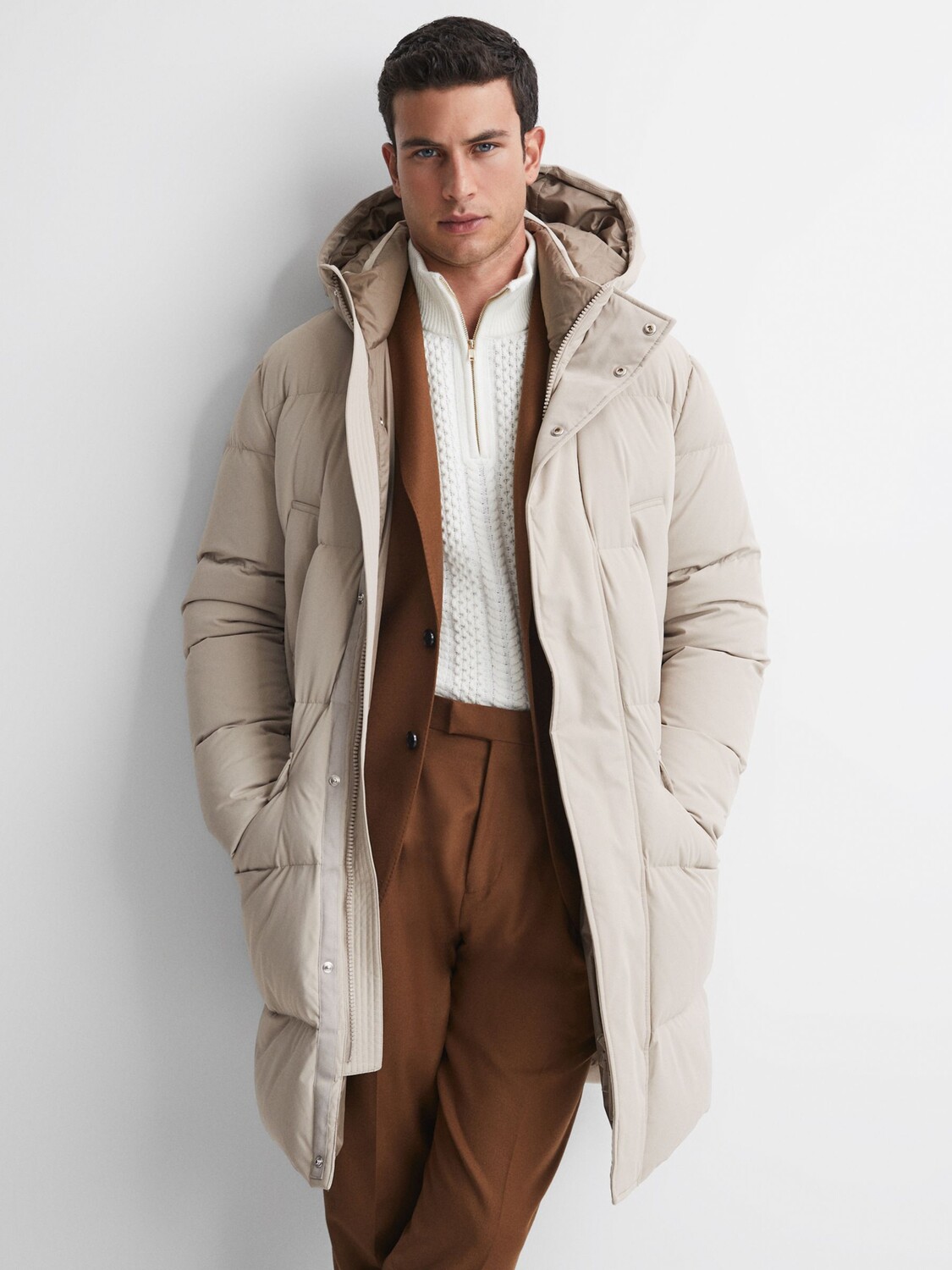 

Длинная утепленная куртка Skye с длинными рукавами Reiss, камень