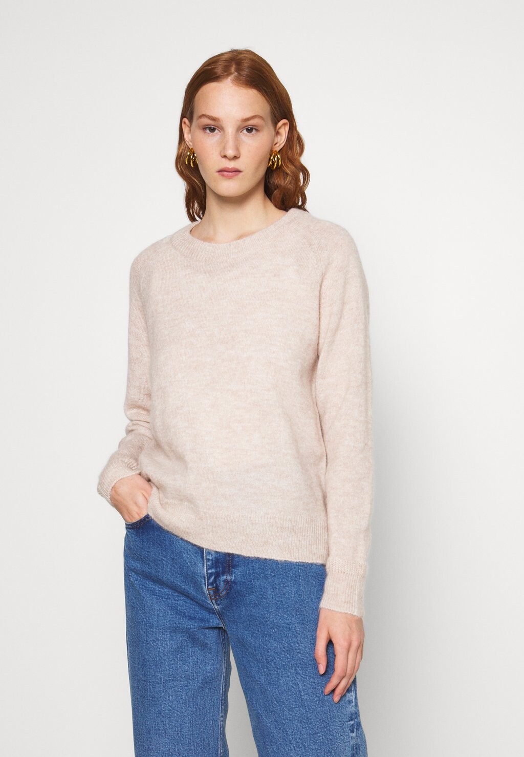 

Джемпер Selected Slflulu Ls O-Neck B, бежевый, Бежевый;серый