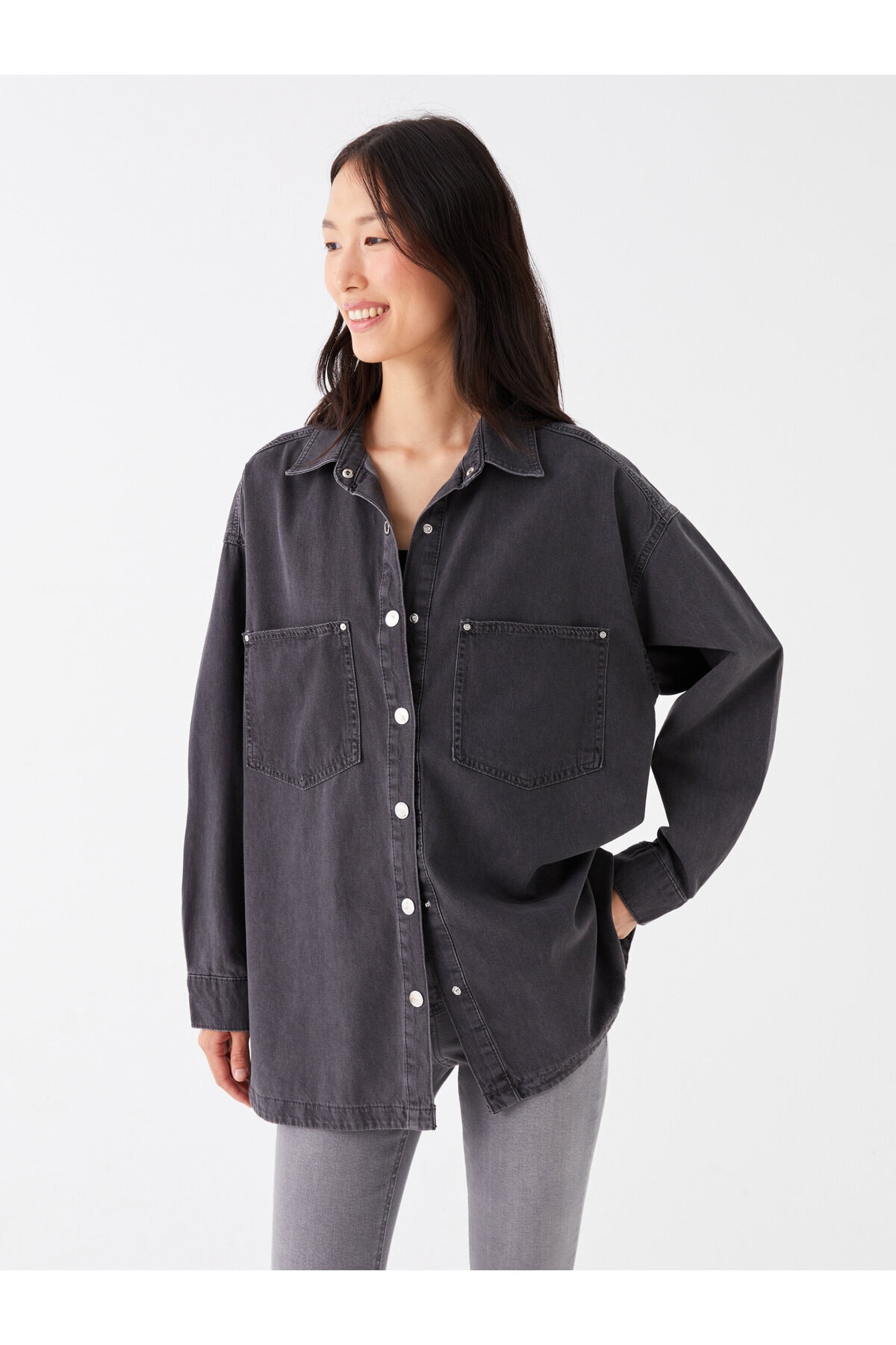 Рубашка - Серая - Oversize LC Waikiki, серый рубашка серая oversize trendyol серый