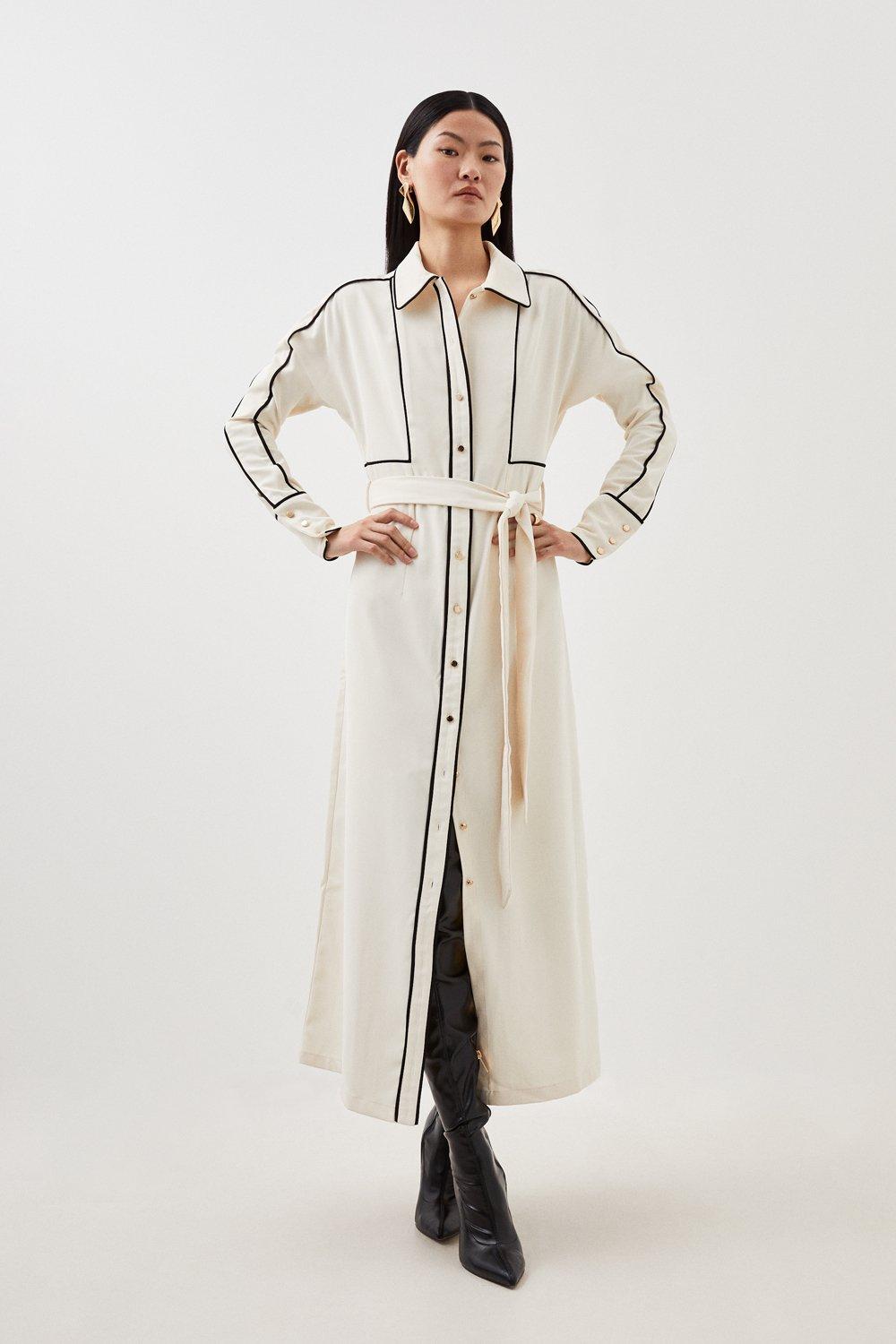 Контрастное платье мидакси из твиловой ткани Karen Millen, белый